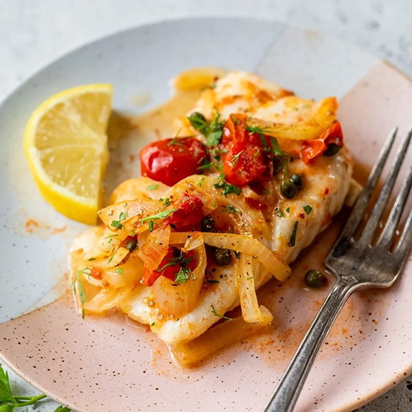 Lemon Baked Cod with Roasted Tomatoes and Farro