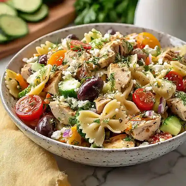 Mediterranean Greek Chicken Pasta Salad