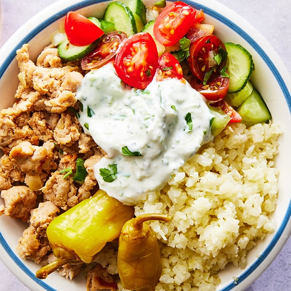 Turkey Gyro Bowl with Cauliflower Rice