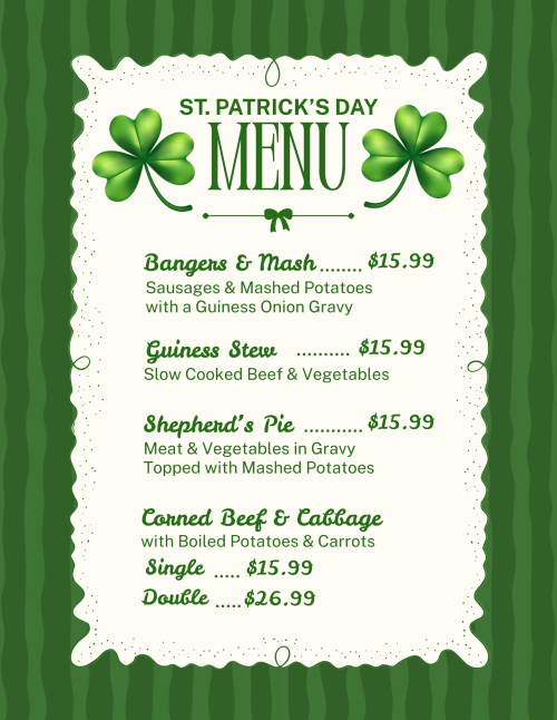 St. Patrick's Day Menu